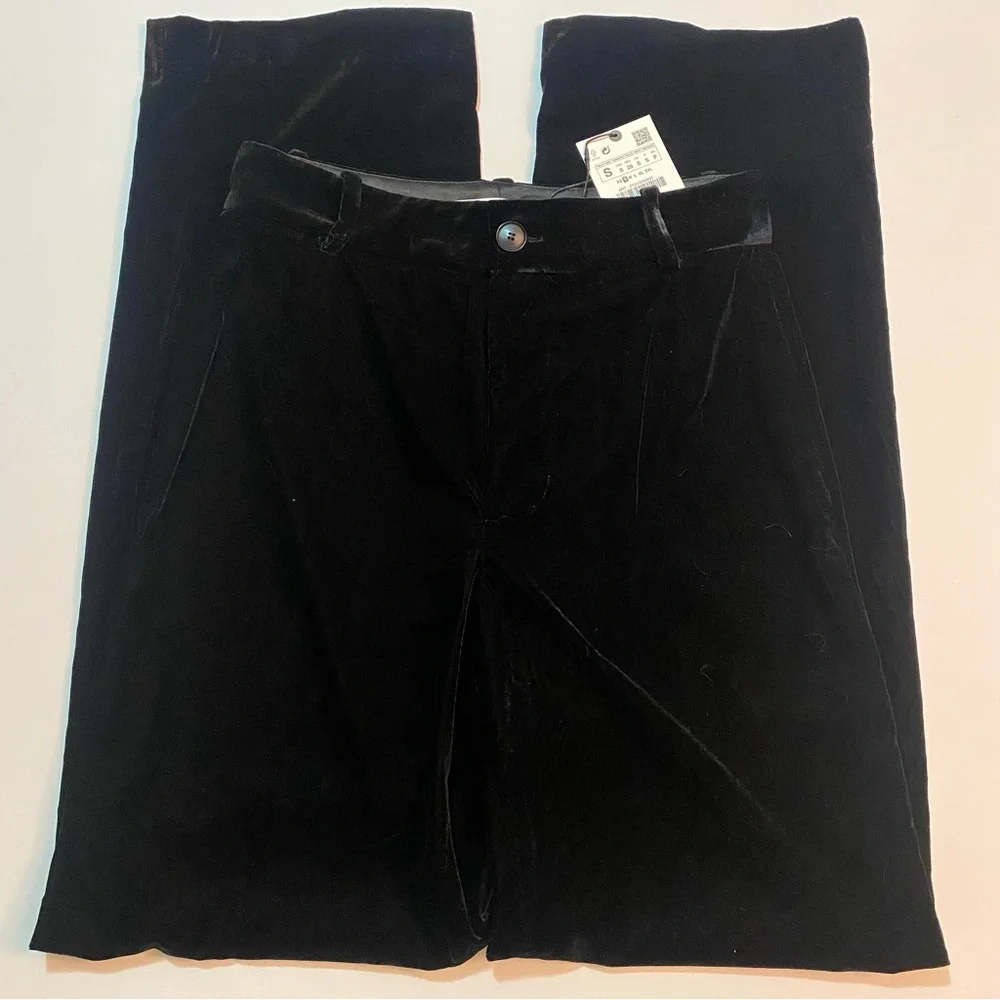Zara Black Velvet Trousers Straight Leg | Inseam: 31-32in - Picture 2 of 6